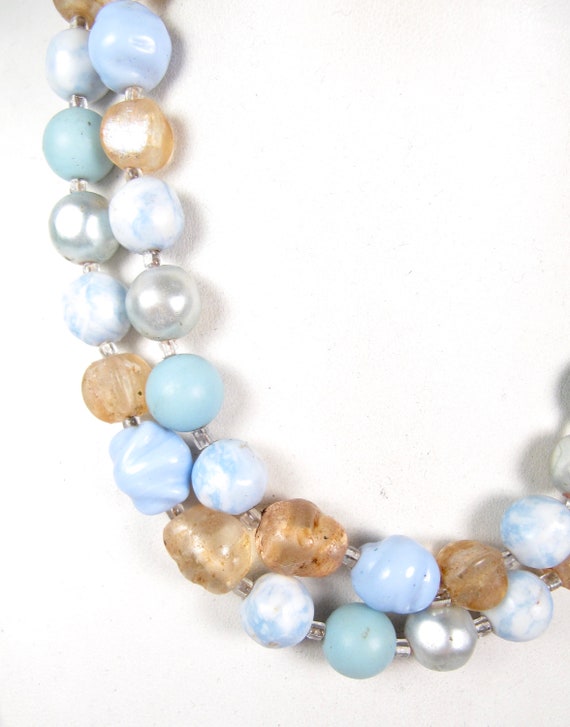 Double Strand Necklace Glass Blue Periwinkle Fros… - image 3