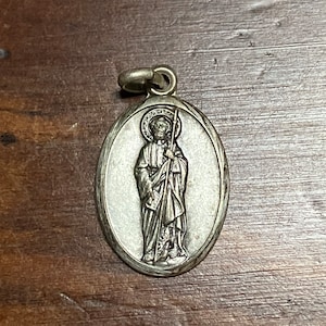 Vintage St. Saint Thomas the Apostle Oval Pewter Medal Pray For Us Italy VTG