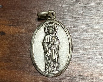 Vintage St. Saint Thomas the Apostle Oval Pewter Medal Pray For Us Italy VTG