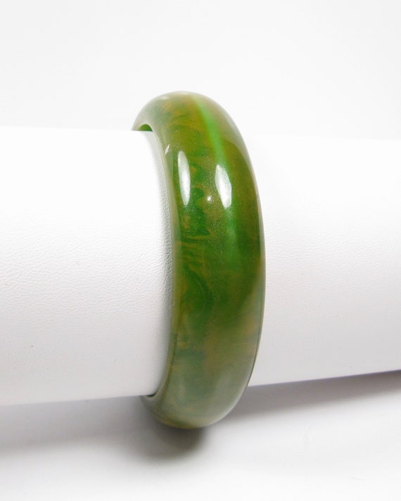 Spinach Marbled Green Solid Bakelite Bangle Brace… - image 4