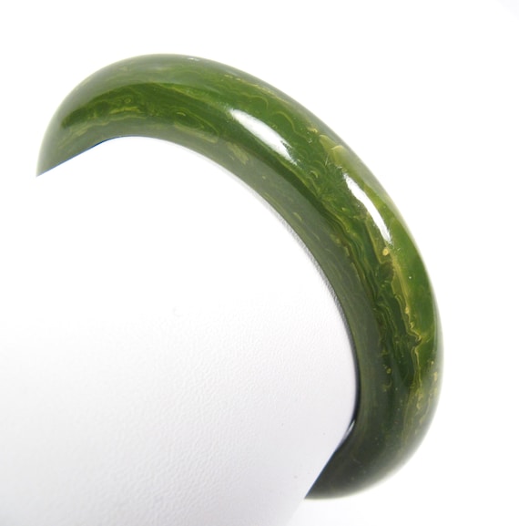 Spinach Marbled Green Solid Bakelite Bangle Brace… - image 1