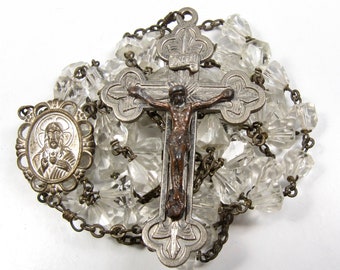 Vintage St Ann Clear Crystal Rosary St Anne De Beaupre Ornate Large Crucifix VTG