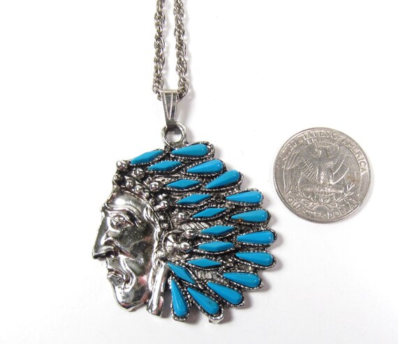 シルバー インディアン チーフ ヘッドドレス ペンダント ネックレス