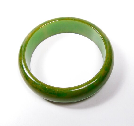 Spinach Marbled Green Solid Bakelite Bangle Brace… - image 6