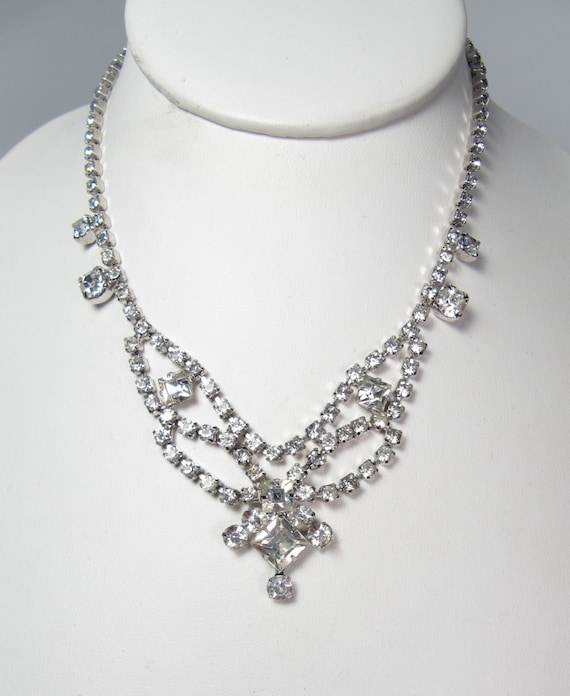 Vintage 1950s Clear Glass Rhinestone Festoon Neckl