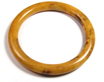 Vintage Genuine Bakelite Tube Bangle Bracelet Mississippi Mud Yellow Tested