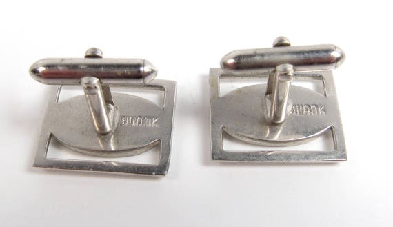 Boutons De Manchette Vintage Swank - Style Moderniste Milieu De Siècle - Ton Argenté - Occasion