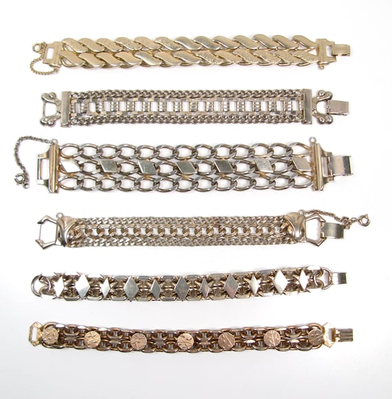 Vintage Costume Bracelet Lot of 6 Silver Gold Tone