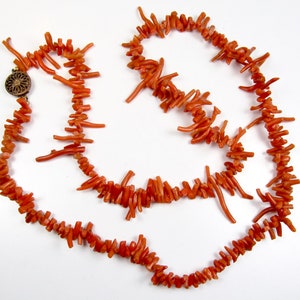 Antique Branch Coral Necklace Natural Undyed 22" 31g Filigree Sterling Clasp Vtg