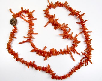 Antieke Tak Koraal Ketting Natuurlijke Ongeverfde 22 " 31g Filigraan Sterling Sluiting Vtg