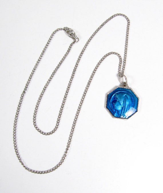 blue virgin mary necklace