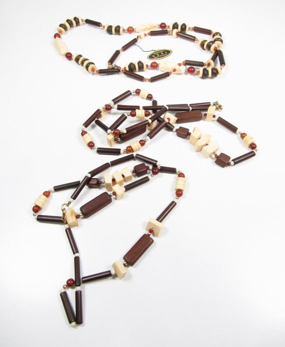Vintage Genuine Bone Necklace Lot of 3 Wood Beads… - image 3