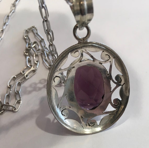 Sterling Silver Faceted Glass Purple Amethyst Sto… - image 8