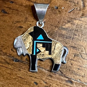 Sterling Silver Supersmith David Rosales Buffalo Pendant Jasper Black Jade Turquoise