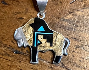 Sterling Silver Supersmith David Rosales Buffalo Pendant Jasper Black Jade Turquoise