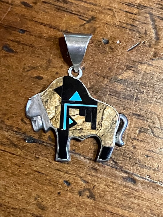 Sterling Silver Supersmith David Rosales Buffalo Pendant Jasper Black Jade Turquoise