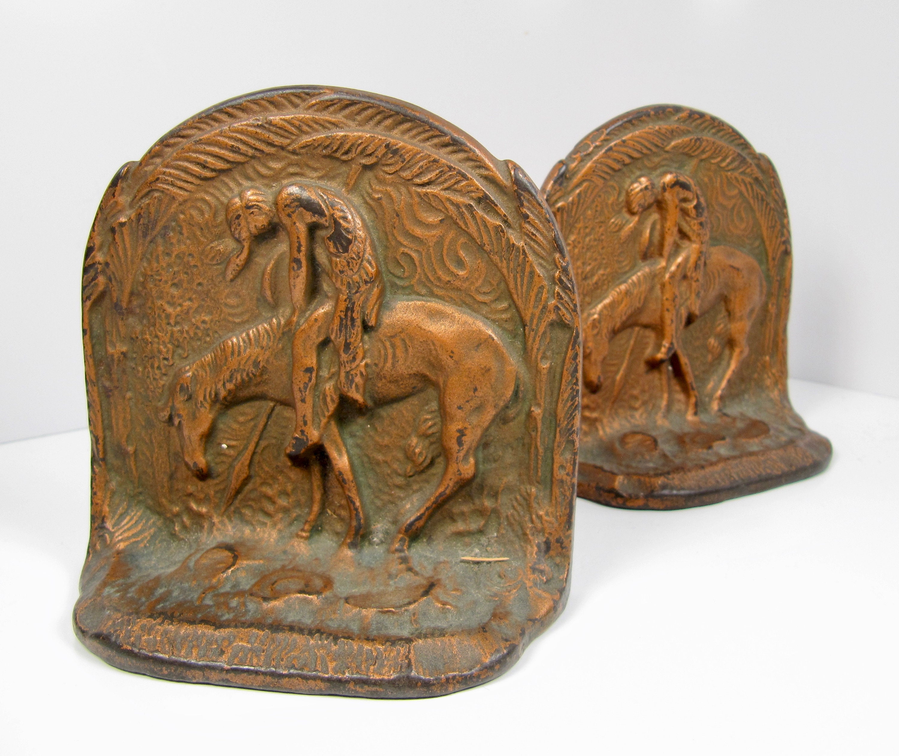 Native American Indian Horse Vintage Brass Bookends End of the Etsy