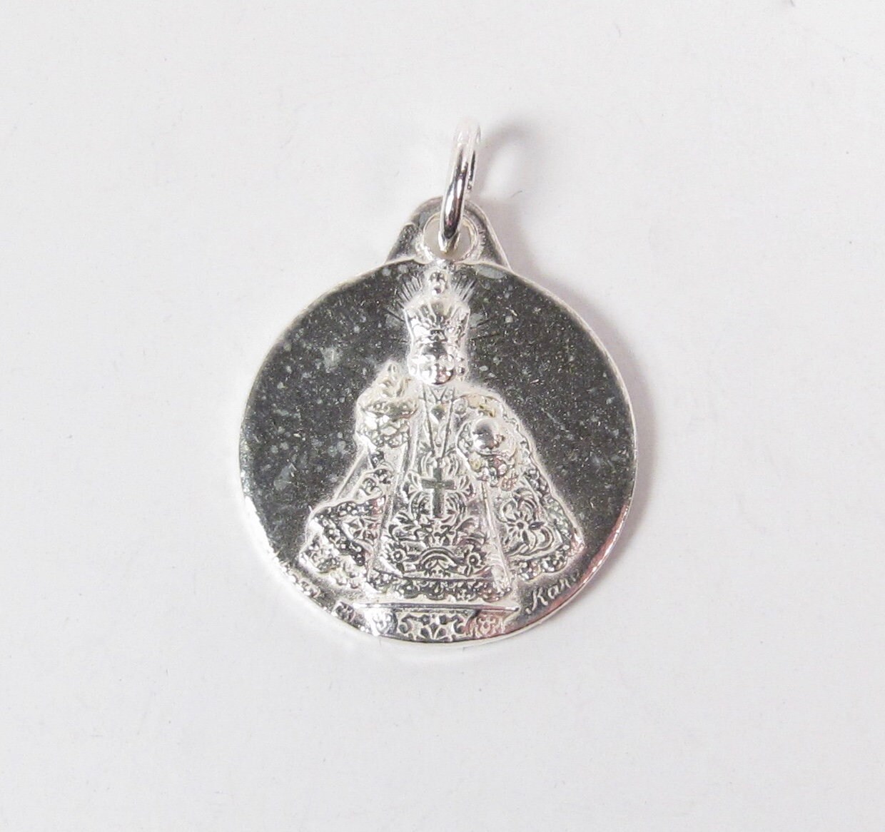 Infant of Prague Crown of Thorns IHS Vintage French Silver-plate Religious Medal