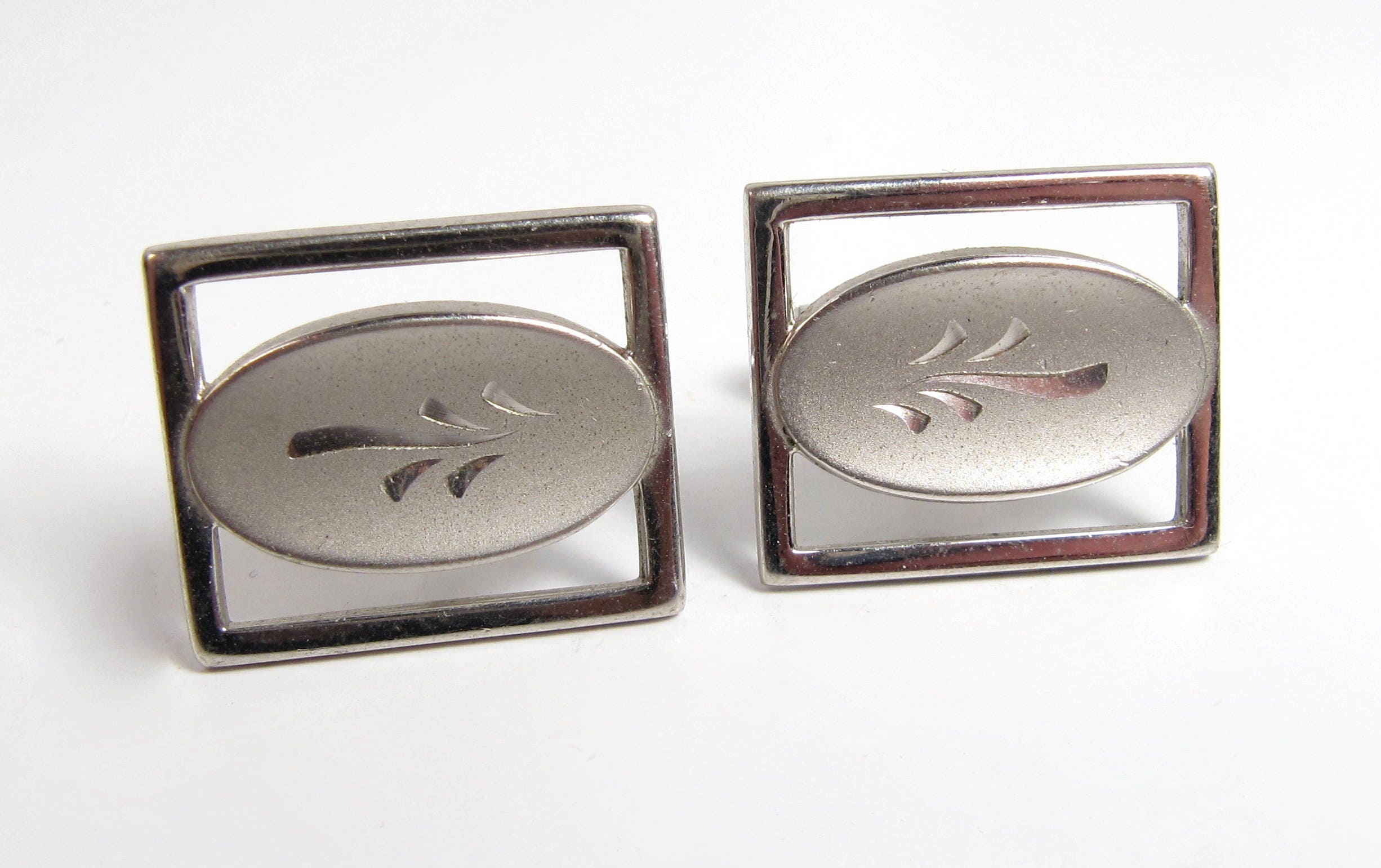 Boutons De Manchette Vintage Swank - Style Moderniste Milieu De Siècle - Ton Argenté - Occasion