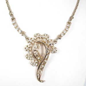 Gold Tone Swirl Rhinestone Vintage 1950s Necklace Collar 17.5&quot; Prong Set Stones
