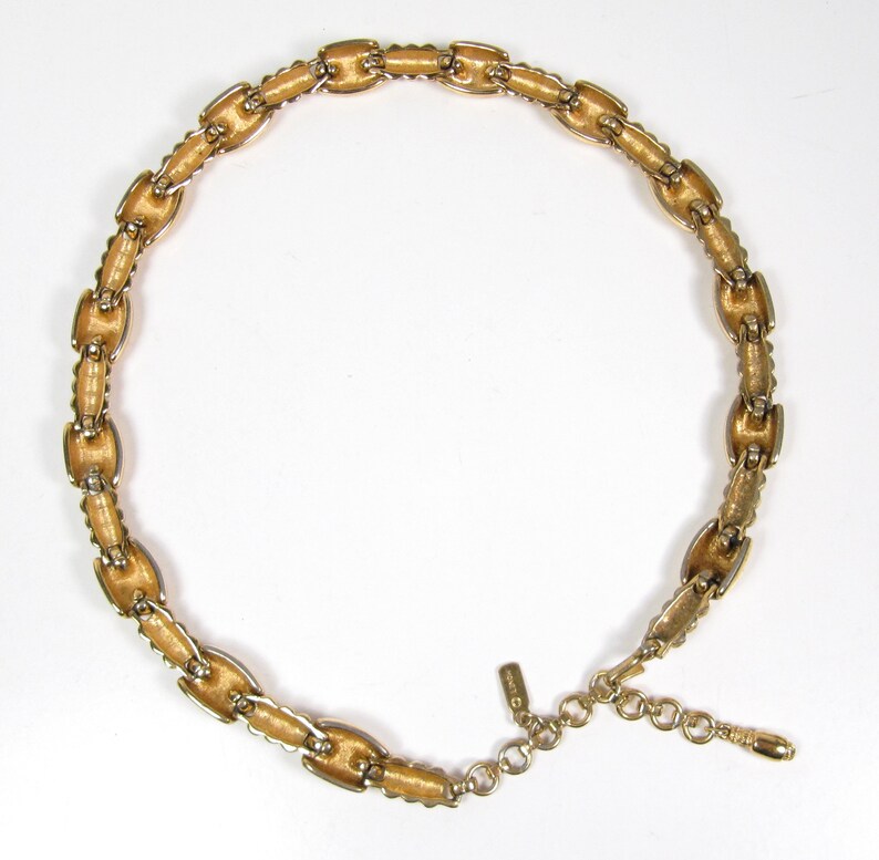 Monet Shiny & Brushed Gold Tone Choker Collar Necklace Vintage Designer 16.5 image 8