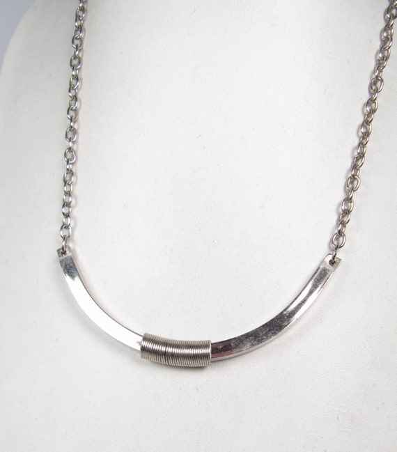 Silver Tone Metal Thick Crescent Shaped Pendant 1… - image 4