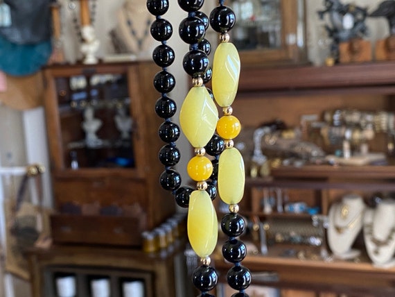 Vintage Black Onyx Yellow Agate & 14K Yellow Spac… - image 3