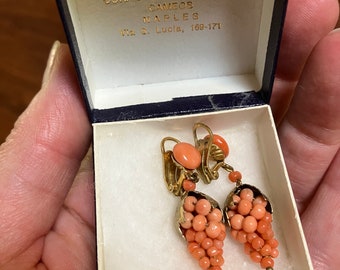 Vintage 800 Silver With Gold Overlay Orange Red Undyed Coral Clip On Earrings