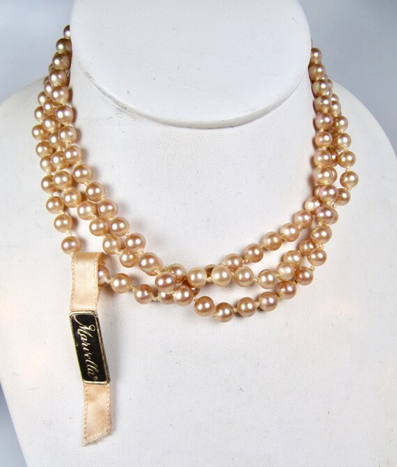 Marvella Natura "95" Faux Pearls Knotted Necklace… - image 1