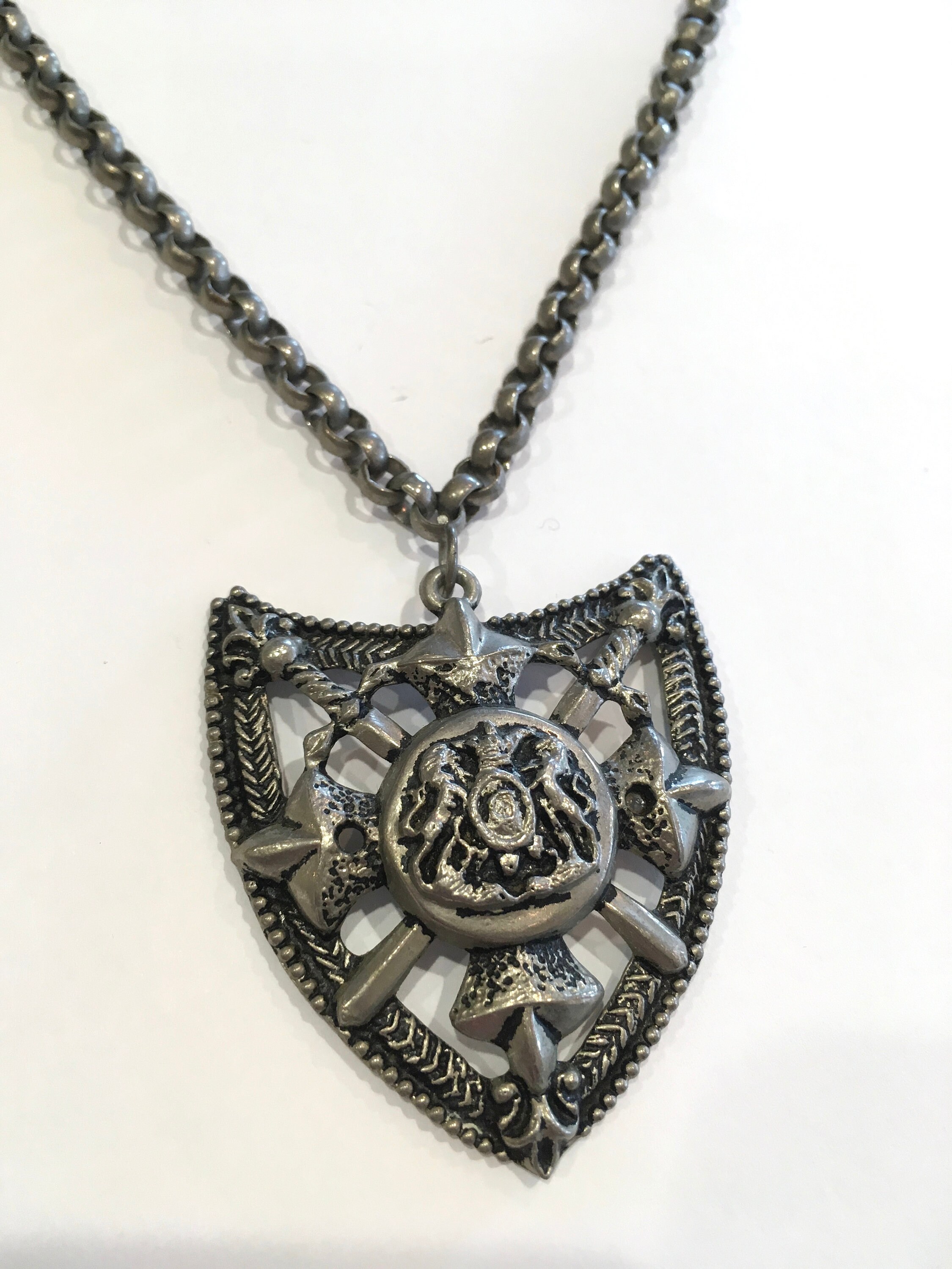 Royal Lion Silver Round Necklace Biohazard Symbol