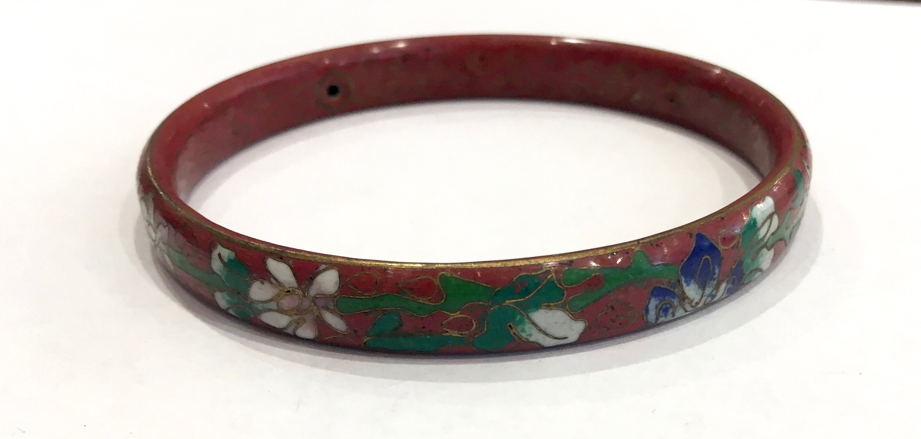 Vintage Chinese Cloisonne Bangle Bracelet Terra-cotta Rust Enamel