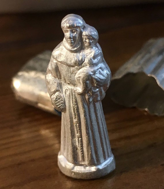 Vintage WWII Era Pocket Shrine St. Anthony Religious Icon Metal