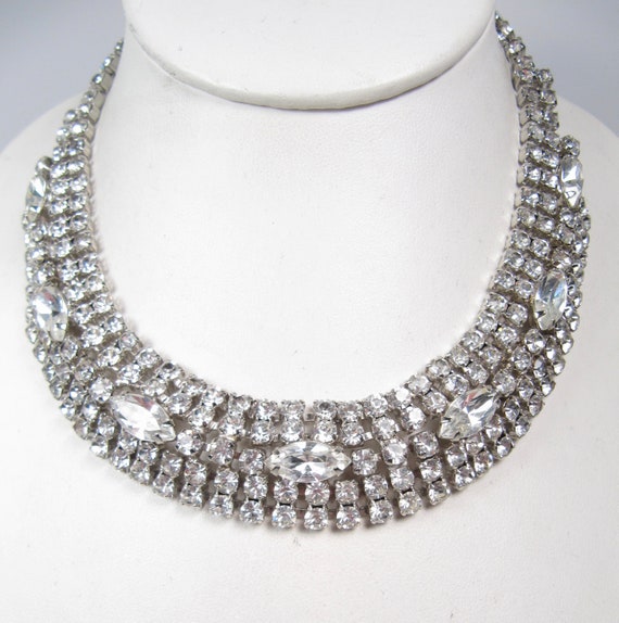 1950s Channel Set Clear Rhinestone Choker Necklace