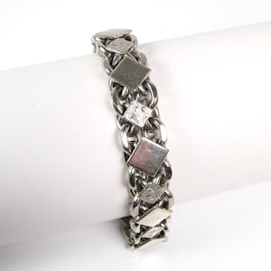 Thick Silver Tone Layered Chain Bracelet Vintage 1960s Unique Link Diamond Shape