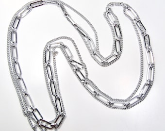 Triple Strand Silver Tone Multi Chain Link Necklace Marked W Germany Lightweight