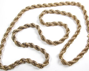 Vintage 36" Long 1970s 80s Chunky Matte Gold Textured Chain Necklace Hip Hop