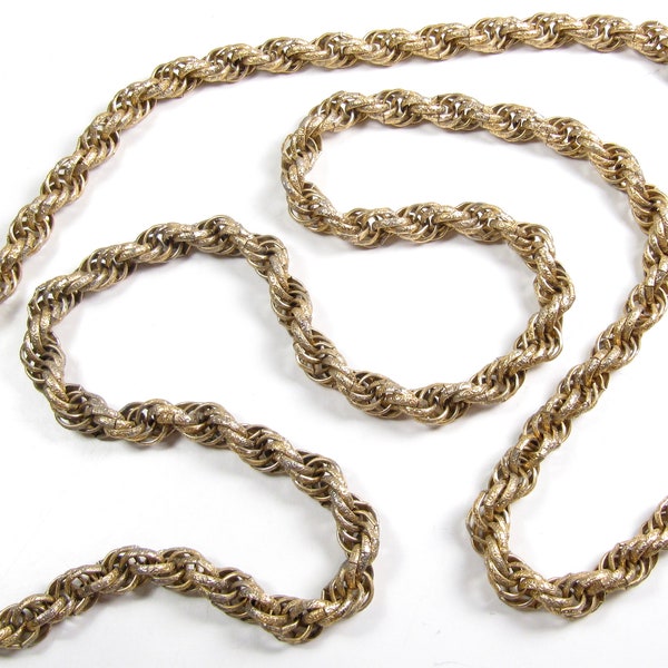 Vintage 36" Long 1970s 80s Chunky Matte Gold Textured Chain Necklace Hip Hop