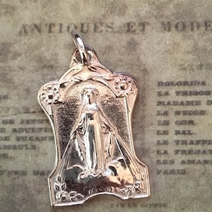 Rare Antique French Religious Medal Virgin Mary Miraculous Silverplate NOS Vintage Art Deco