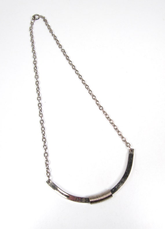 Silver Tone Metal Thick Crescent Shaped Pendant 1… - image 5