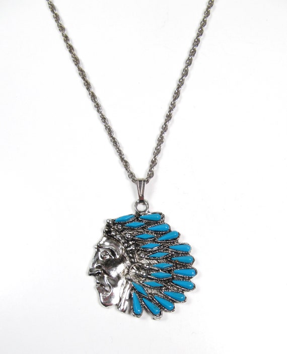 シルバー インディアン チーフ ヘッドドレス ペンダント ネックレス