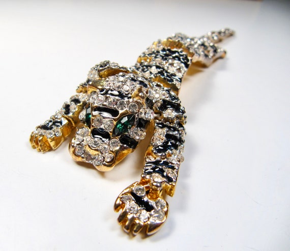 Vintage Articulated Tiger Brooch Statement Piece … - image 1