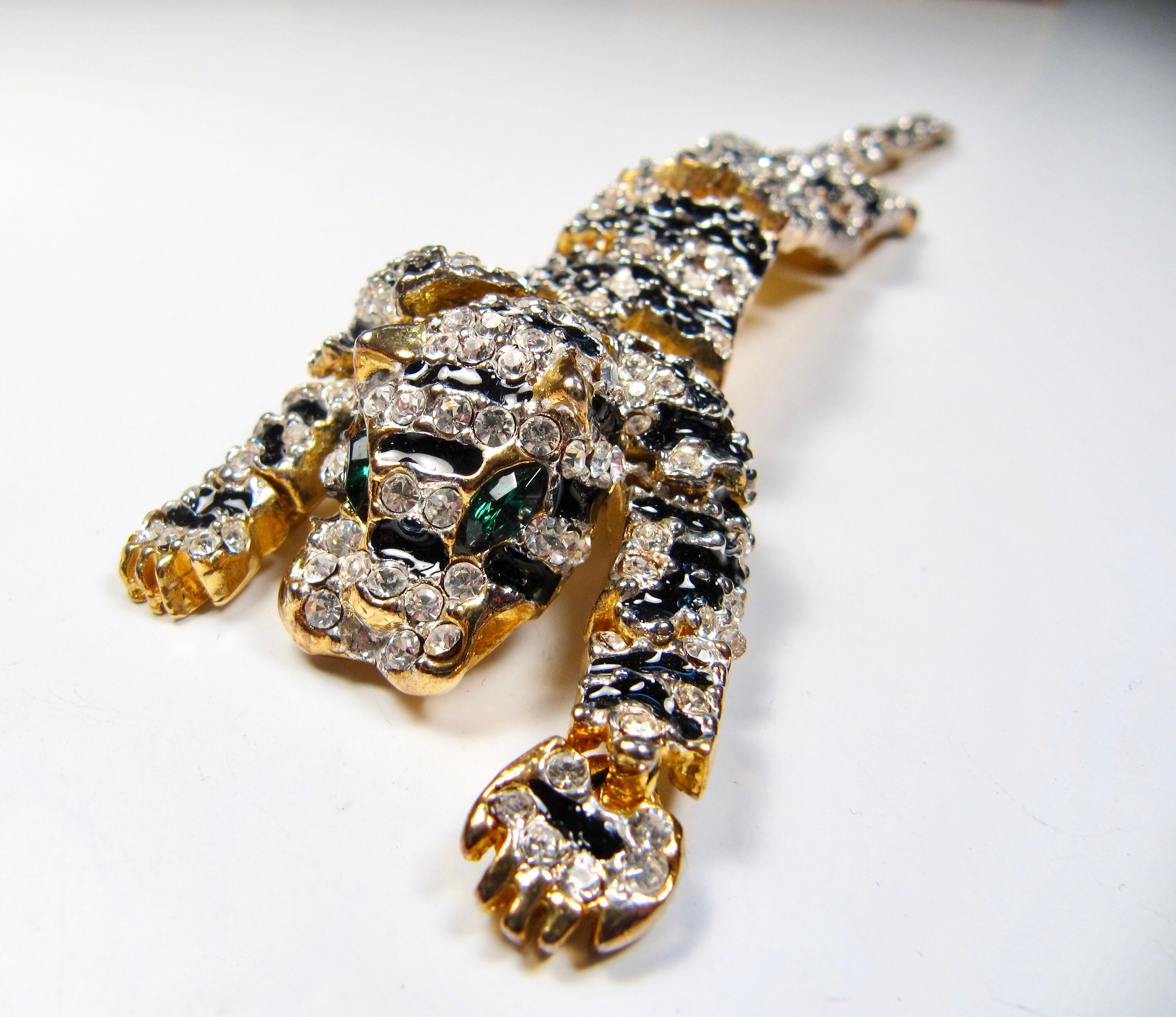 Vintage Articulated Tiger Brooch Statement Piece Black