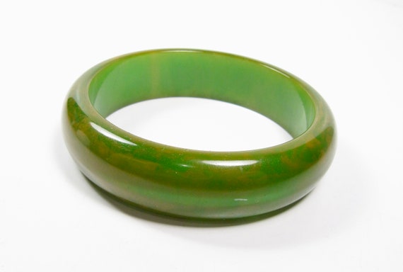 Spinach Marbled Green Solid Bakelite Bangle Brace… - image 7