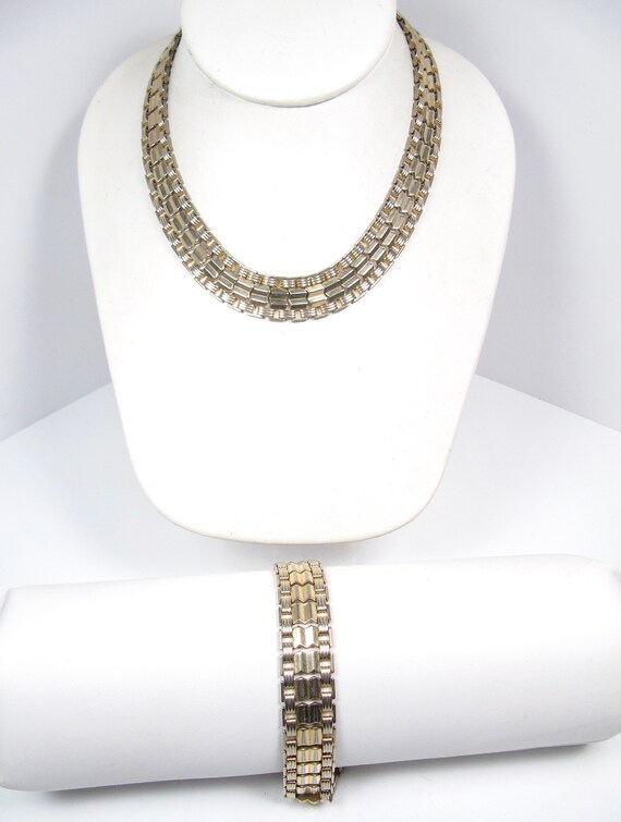 Vintage Sarah Coventry Snap Clasp Choker Necklace /& Bracelet Set Gold Tone