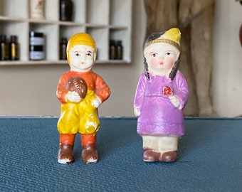 Your Choice! VINTAGE Adorable Bisque Kewpie Penny Dolls Made in Japan: Football Player / Native American Girl