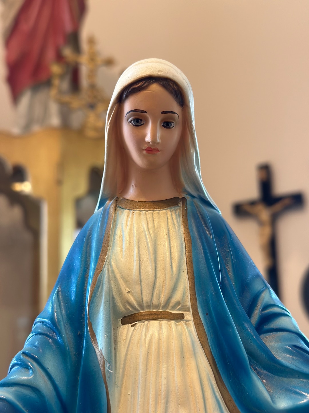 Vintage Iconic Virgin Mary Chalkware Statue 13 Blue - Etsy