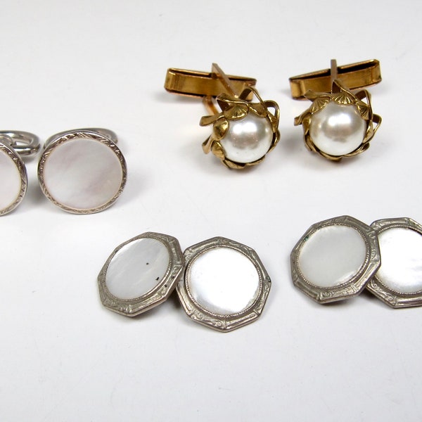 You Pick! Vintage Cufflinks Cuff Links Mother of Pearl Silver Tone or Faux Pearl Gold Tone