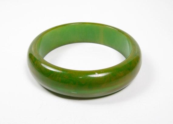 Spinach Marbled Green Solid Bakelite Bangle Brace… - image 2