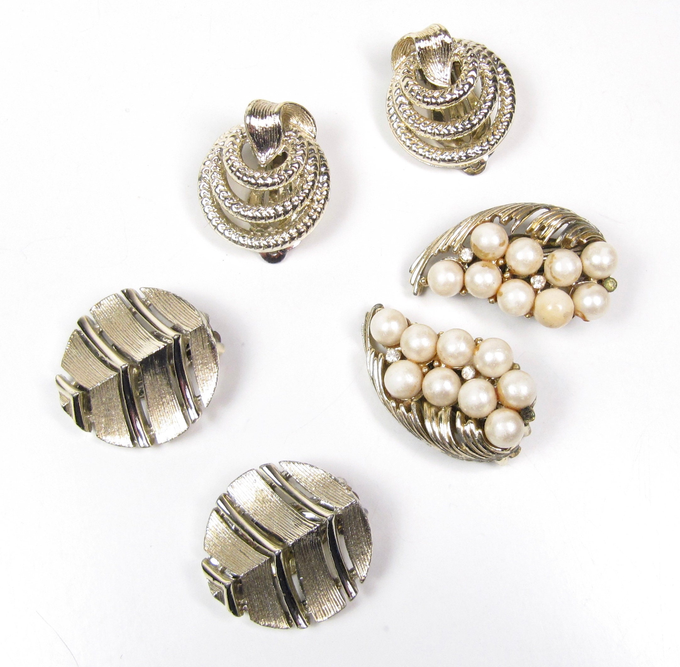 Boucles D'oreilles Clips Vintage Lisner - Argenté Métal Couleur Argent #F3