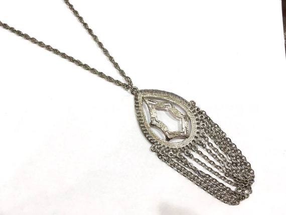 Vintage 1970s Silver Tone Long Chain Necklace Cos… - image 2